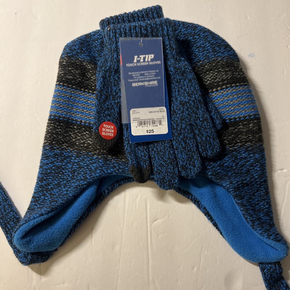 BERKSHIRE I-TIP TOUCH SCREEN GLOVES W/HAT - BLUE - ONE SIZE (2-TW-2184)